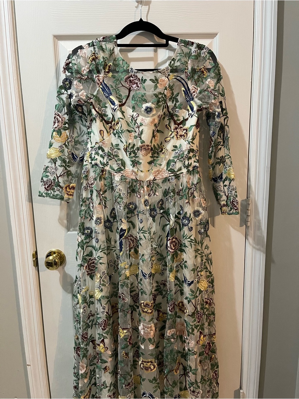 Marchesa Floral Embroidered Long Sleeve Maxi Dress botanical size 4 bride - Picture 10 of 13